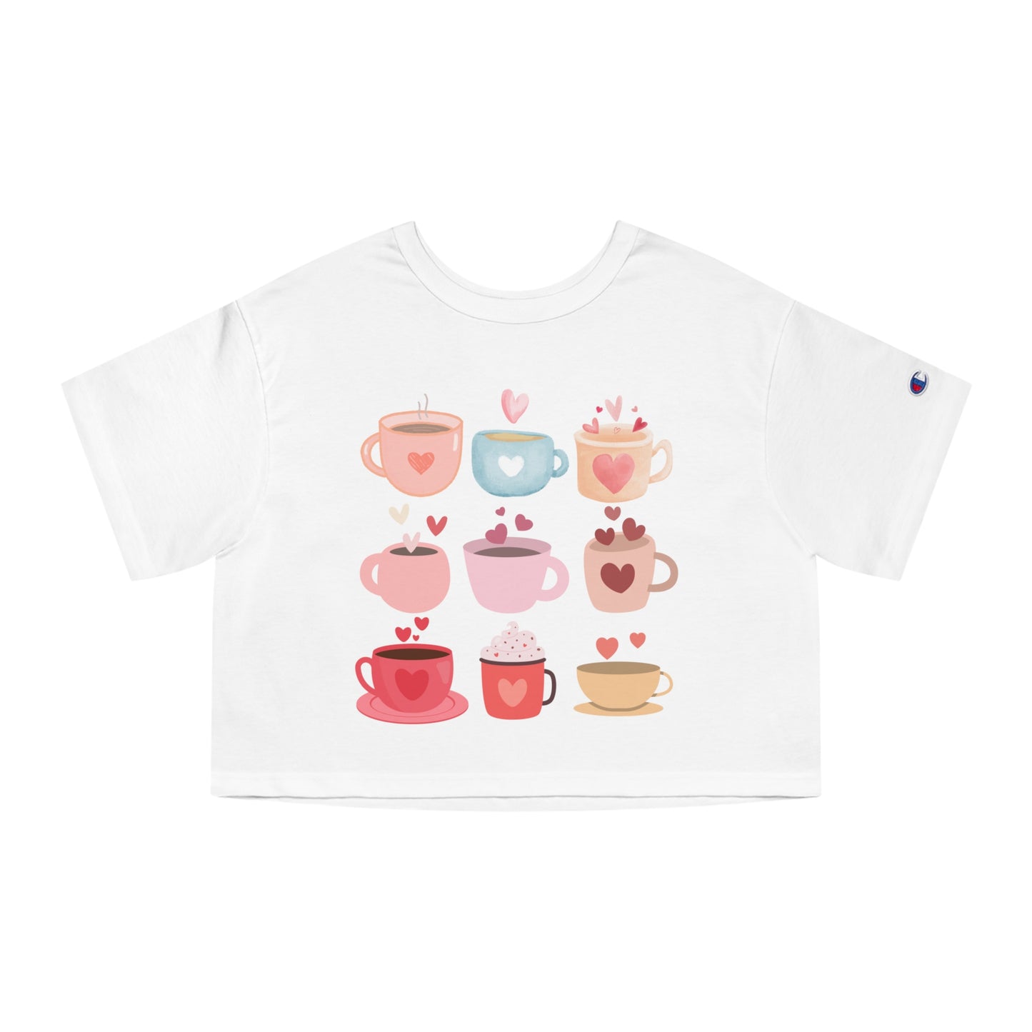 Best Cropped Coffee T-Shirt "Coffee Mugs Hearts"