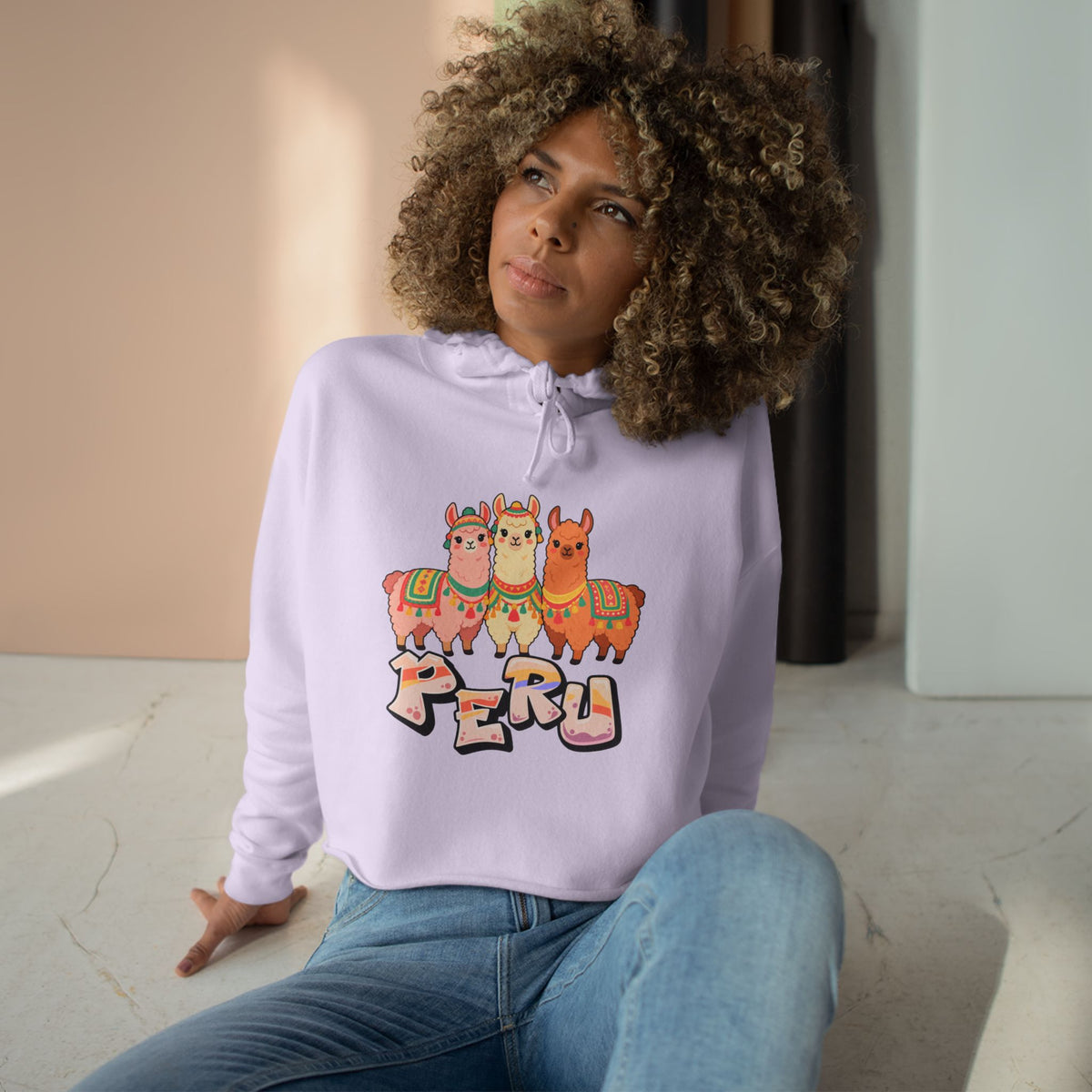 Best Pastel Llama Peru Crop Hoodie - Cute Llama Trio Gift