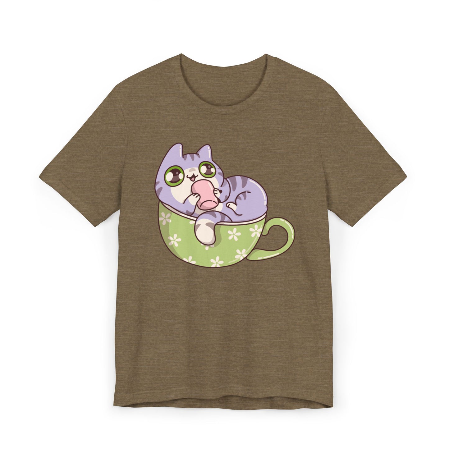 Cat in a Teacup T-Shirt – Cute Cartoon Kitty Coffee Cup Graphic Tee for Cat & Coffee Lovers (USA Only)