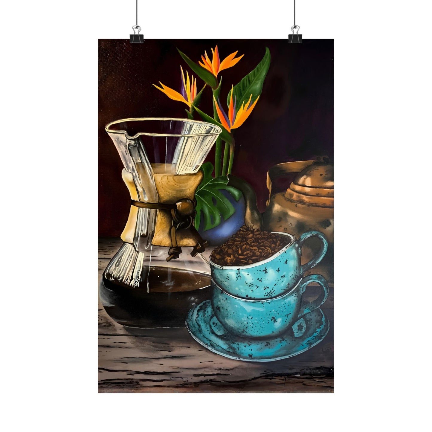 Chemex & Blue Cup — Coffee Art Poster Print