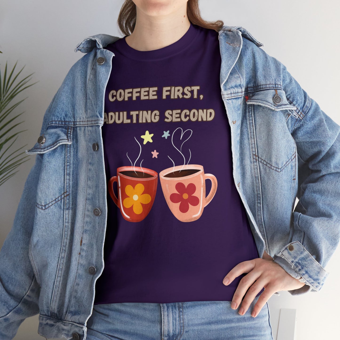 Best Unisex Coffee T-Shirt "Coffee first, adulting second"