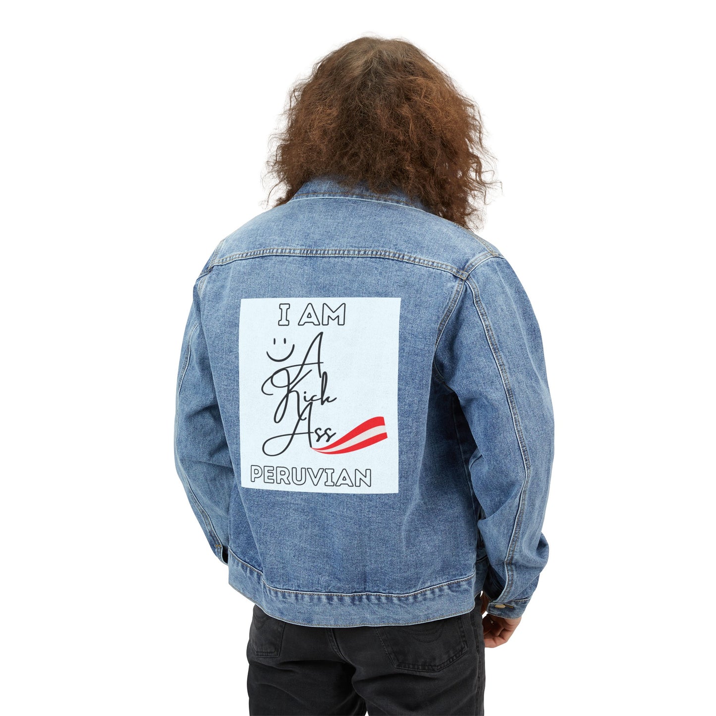 Peruvian Inspired Men's Denim Jacket "I'm a Kick Ass"