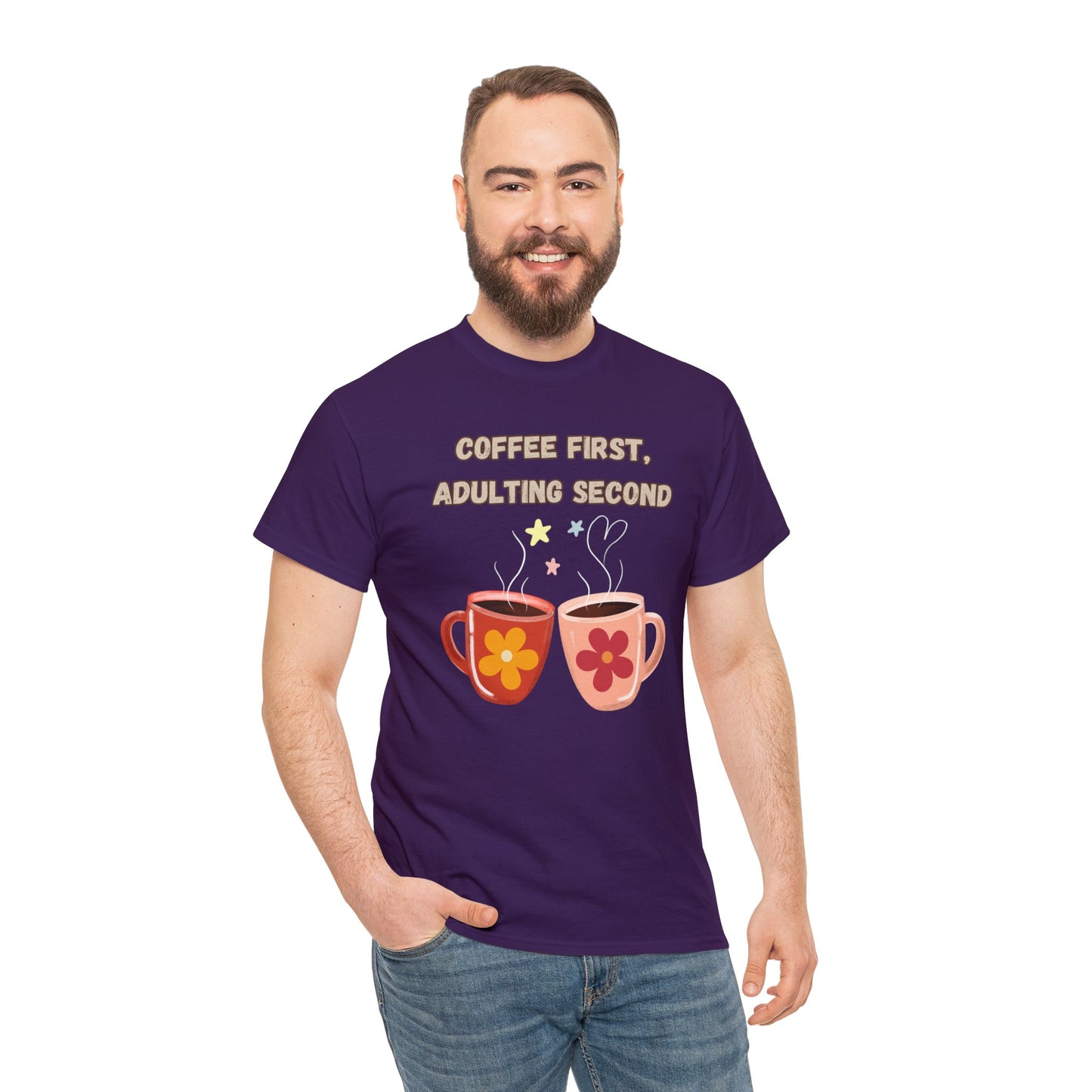 Best Unisex Coffee T-Shirt "Coffee first, adulting second"