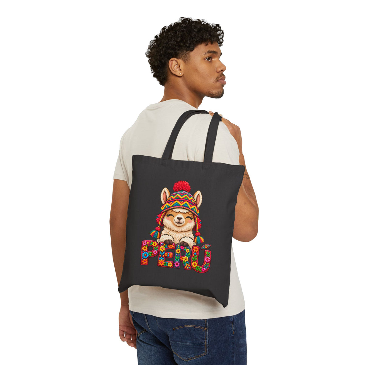Best Floral Llama Peru Tote Bag - Cute Chullo Canvas Gift