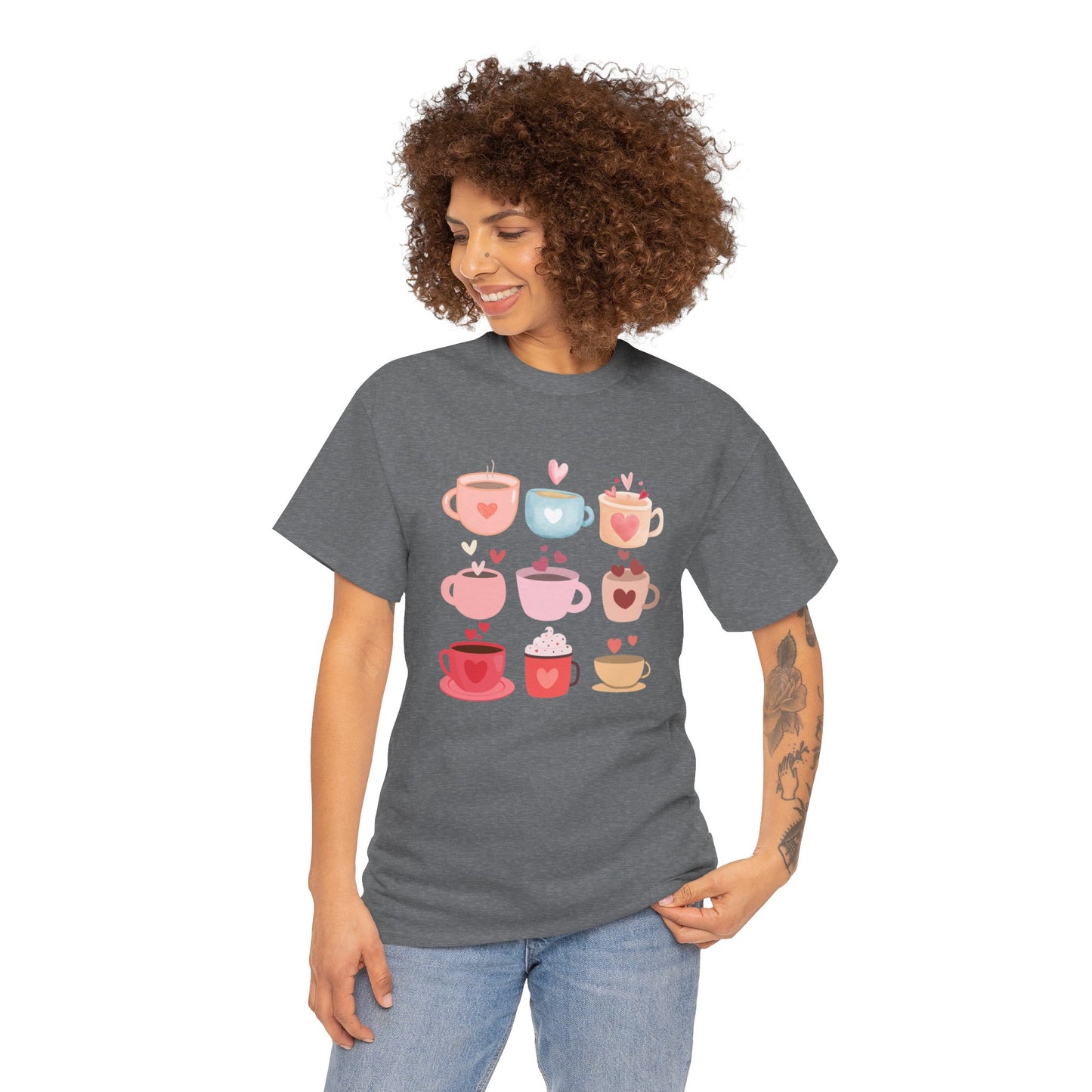 Best Unisex Coffee T-Shirt "Coffee Mugs Hearts"