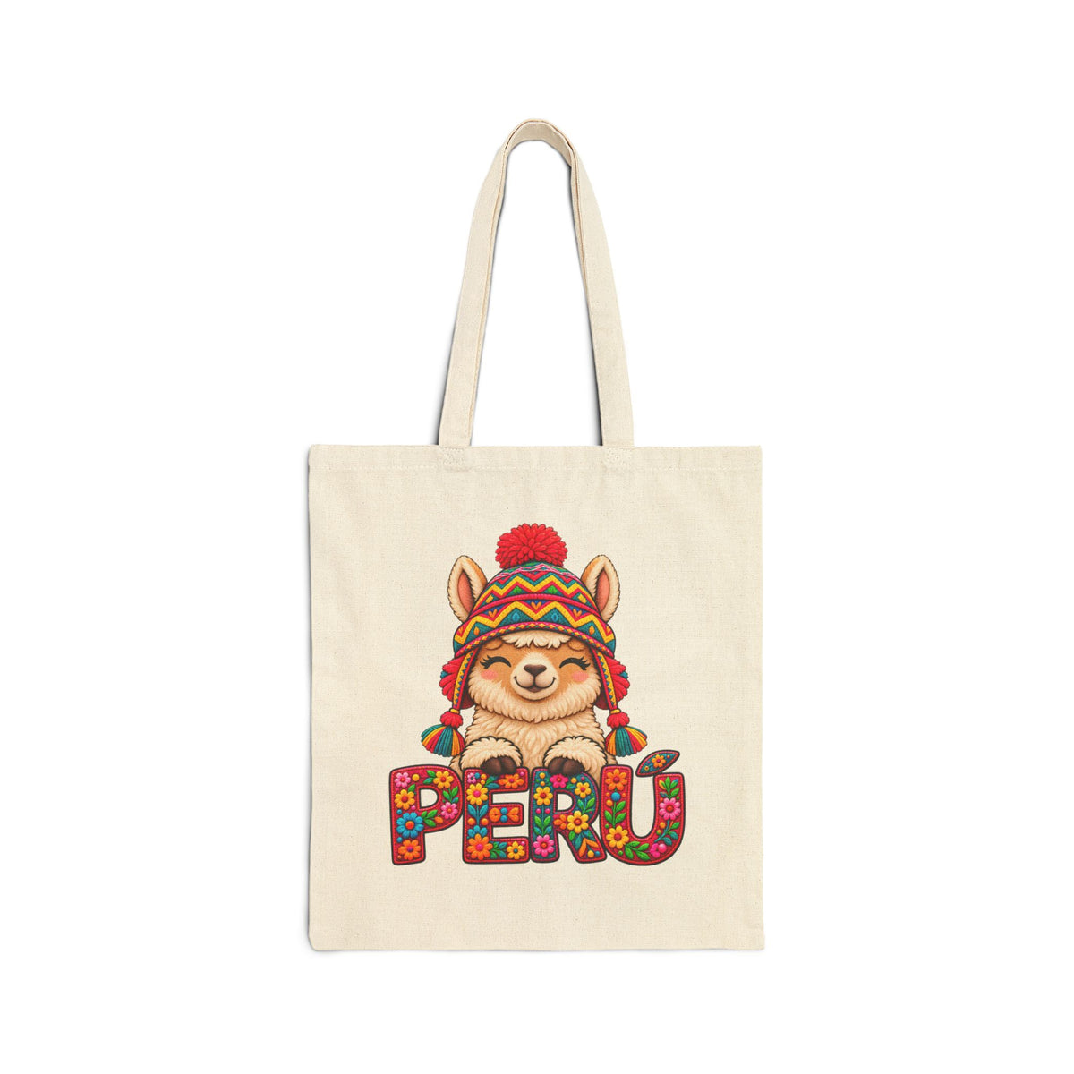Best Floral Llama Peru Tote Bag - Cute Chullo Canvas Gift