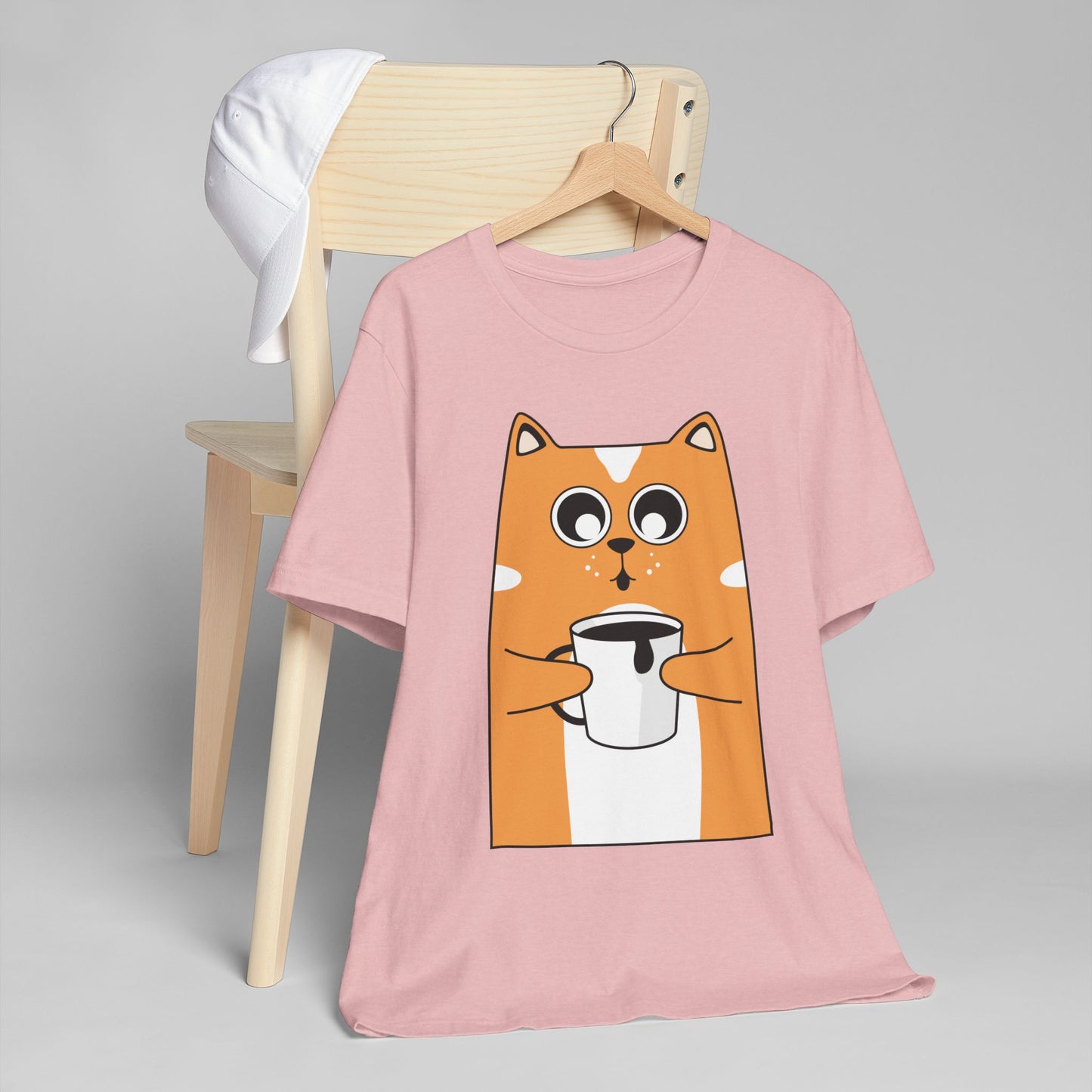 Coffee Cat T-Shirt – Cute Cartoon Cat with Coffee Cup Graphic Tee for Coffee Lovers (USA Only)