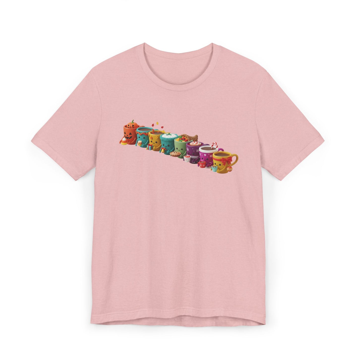 ☕🎉 Festive Coffee Cups Parade T-Shirt USA | Holiday Coffee Tee