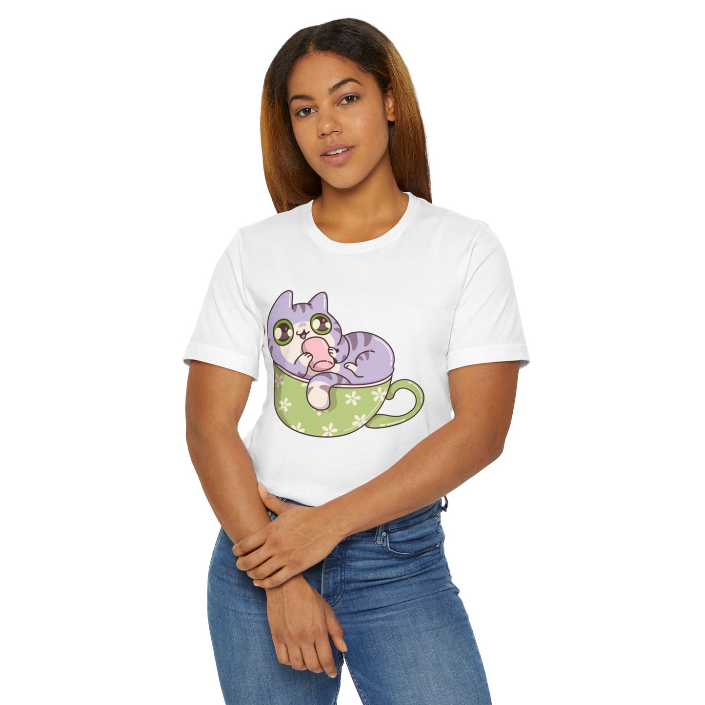 Cat in a Teacup T-Shirt – Cute Cartoon Kitty Coffee Cup Graphic Tee for Cat & Coffee Lovers (USA Only)