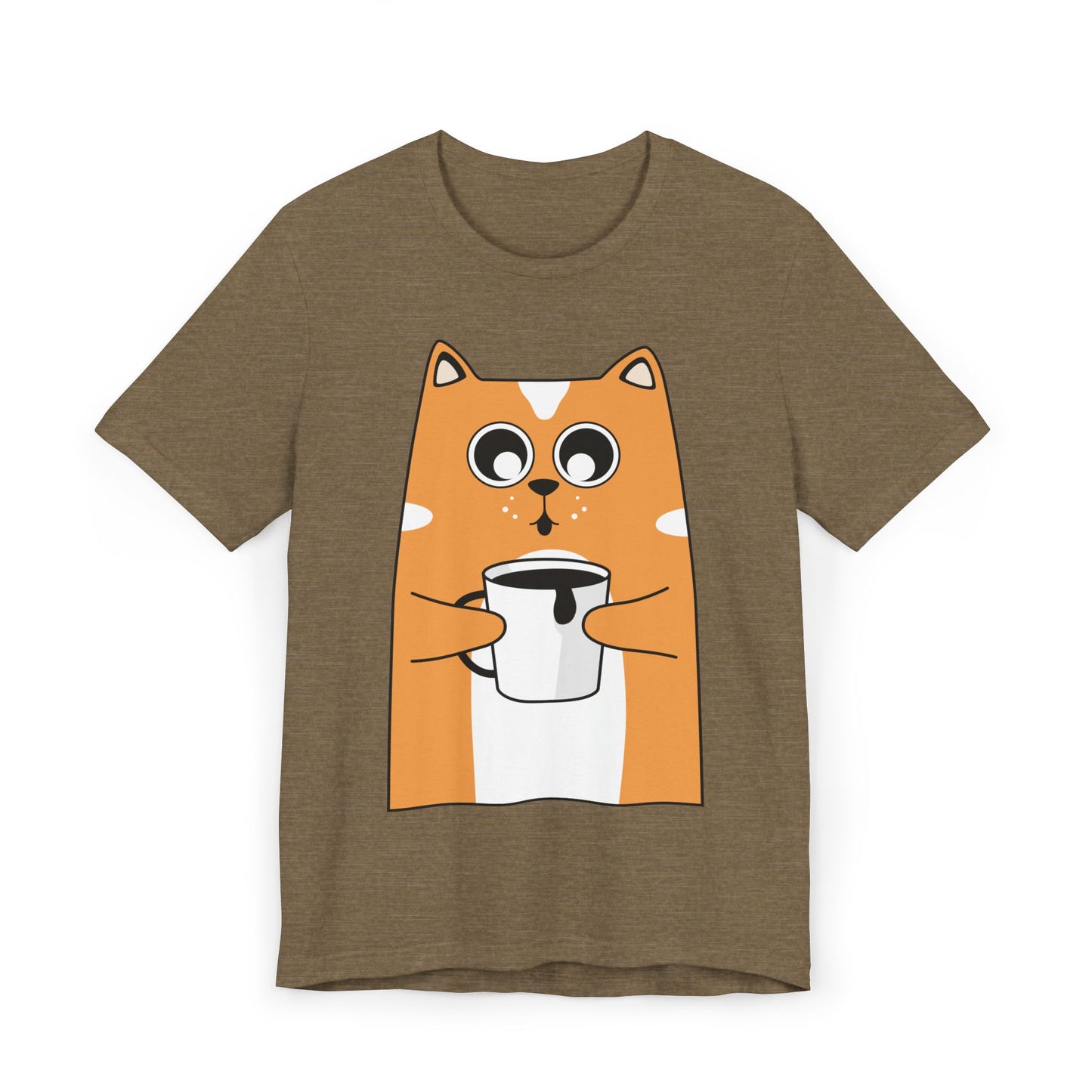 Coffee Cat T-Shirt – Cute Cartoon Cat with Coffee Cup Graphic Tee for Coffee Lovers (USA Only)