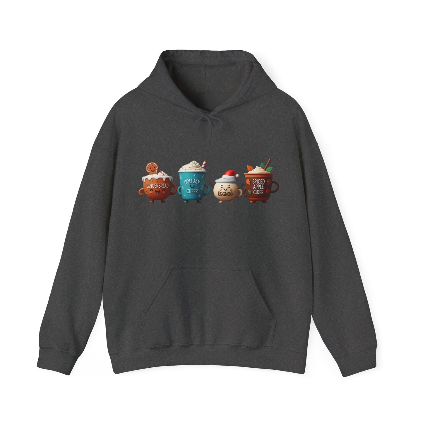 Holiday Drinks Hoodie USA 🎄☕ – Unisex Hoodie with Gingerbread, Eggnog & Cider