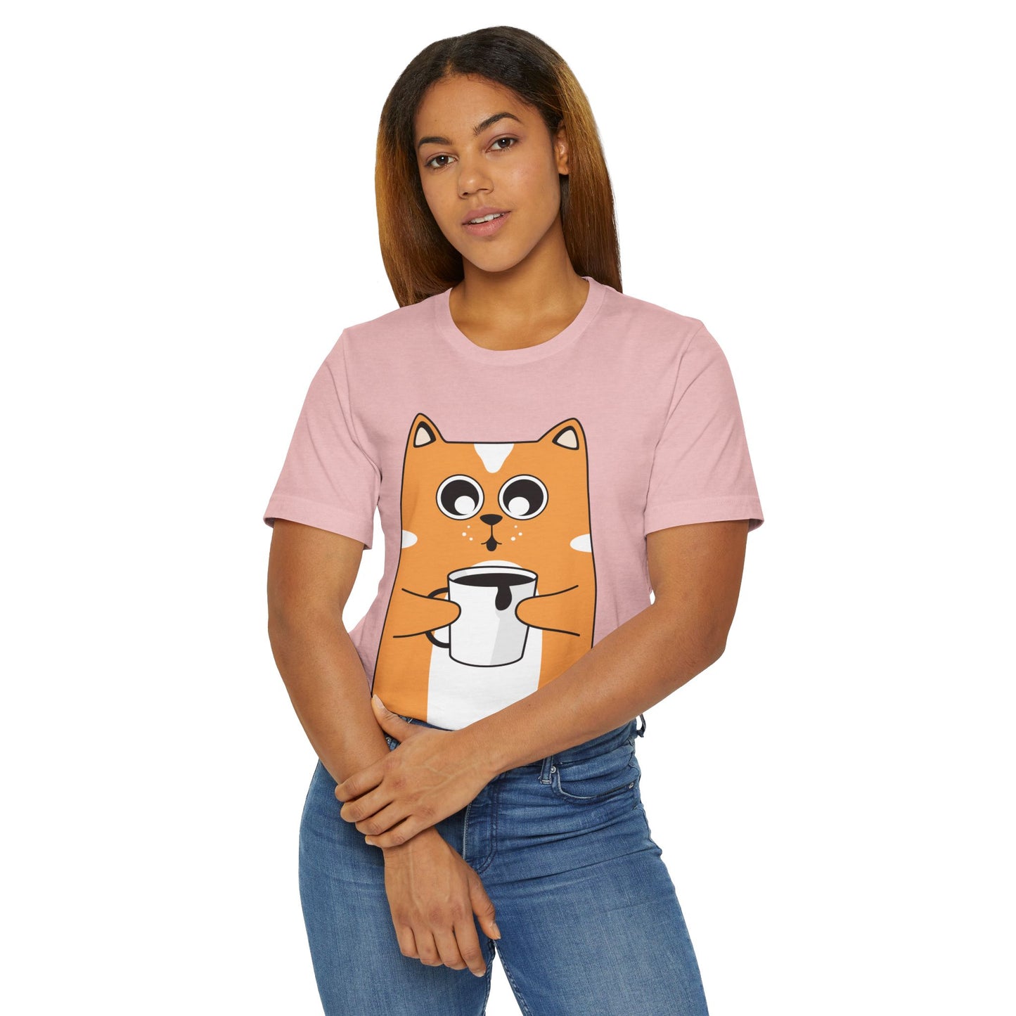 Coffee Cat T-Shirt – Cute Cartoon Cat with Coffee Cup Graphic Tee for Coffee Lovers (USA Only)