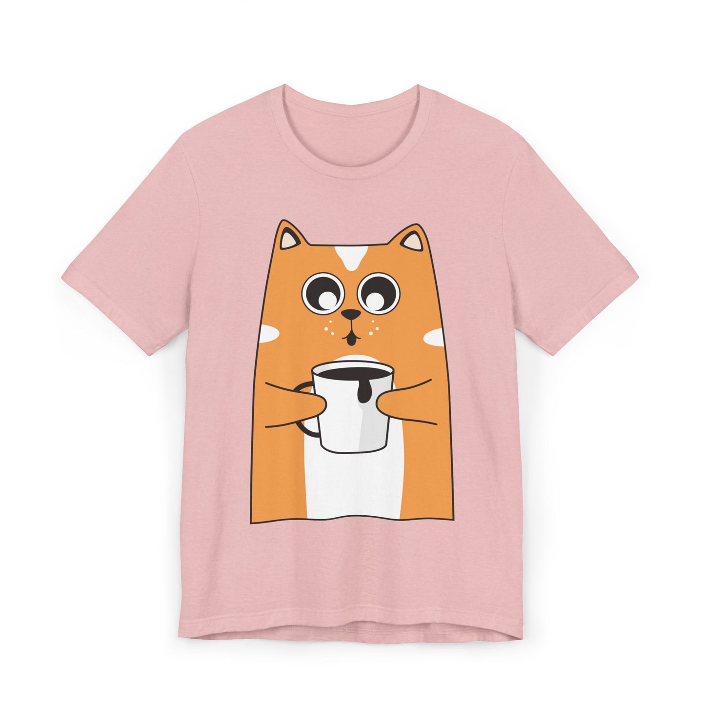 Coffee Cat T-Shirt – Cute Cartoon Cat with Coffee Cup Graphic Tee for Coffee Lovers (USA Only)