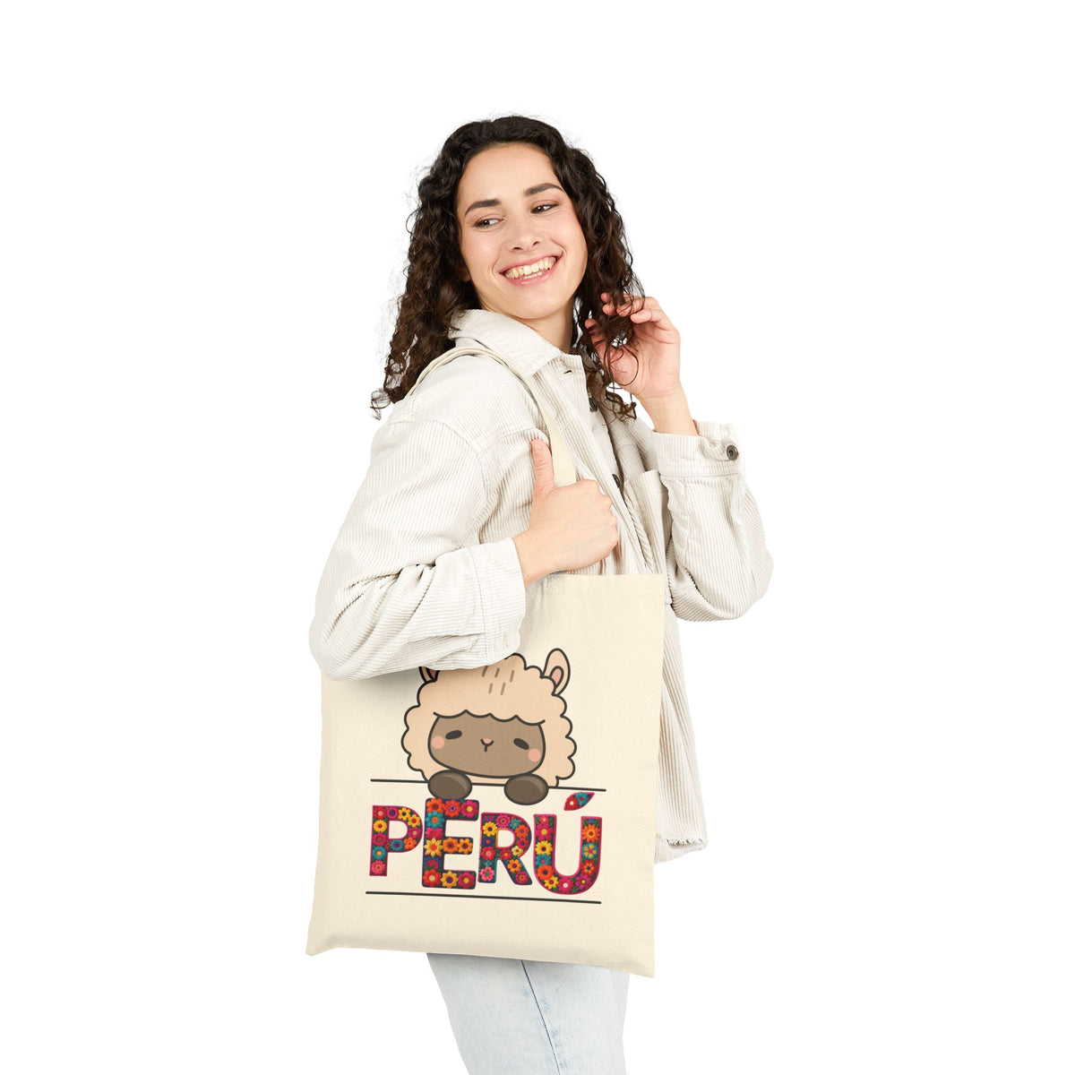 Best Peruvian Canvas Tote Bag "Peru Floral Llama"