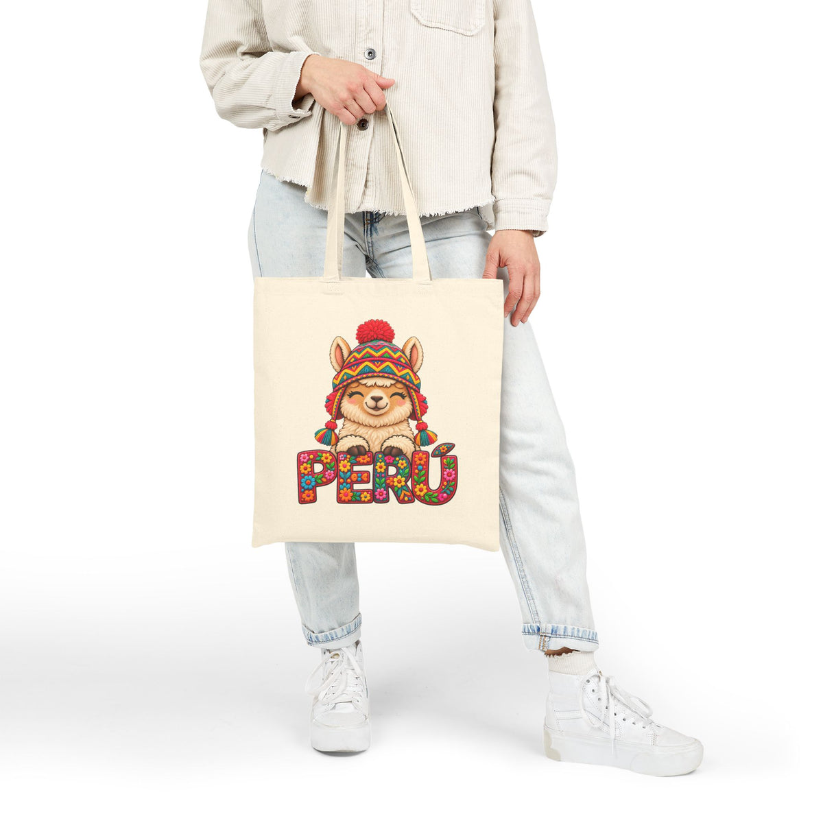 Best Floral Llama Peru Tote Bag - Cute Chullo Canvas Gift