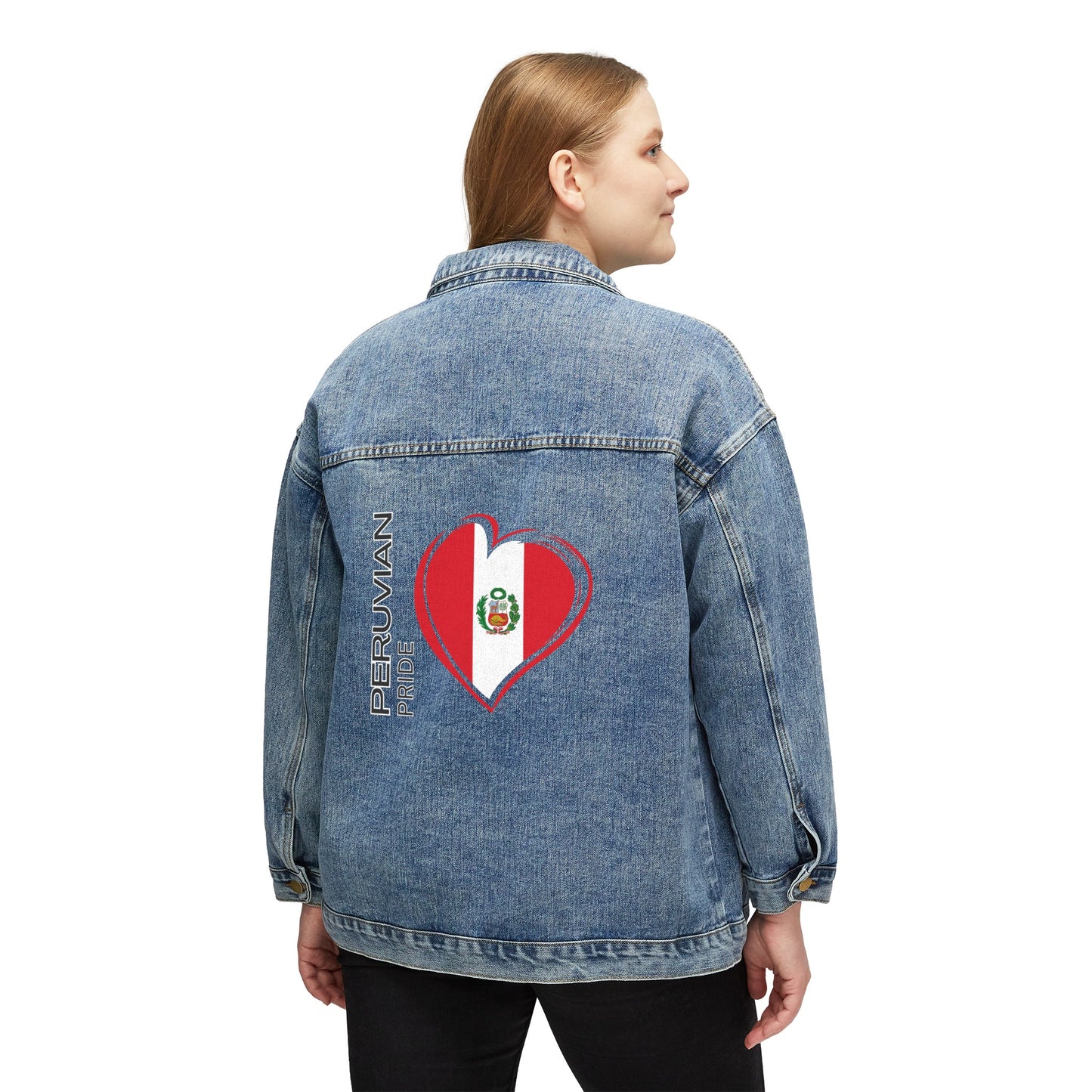 Peruvian Women's Denim Jacket "Peru Heart Flag"