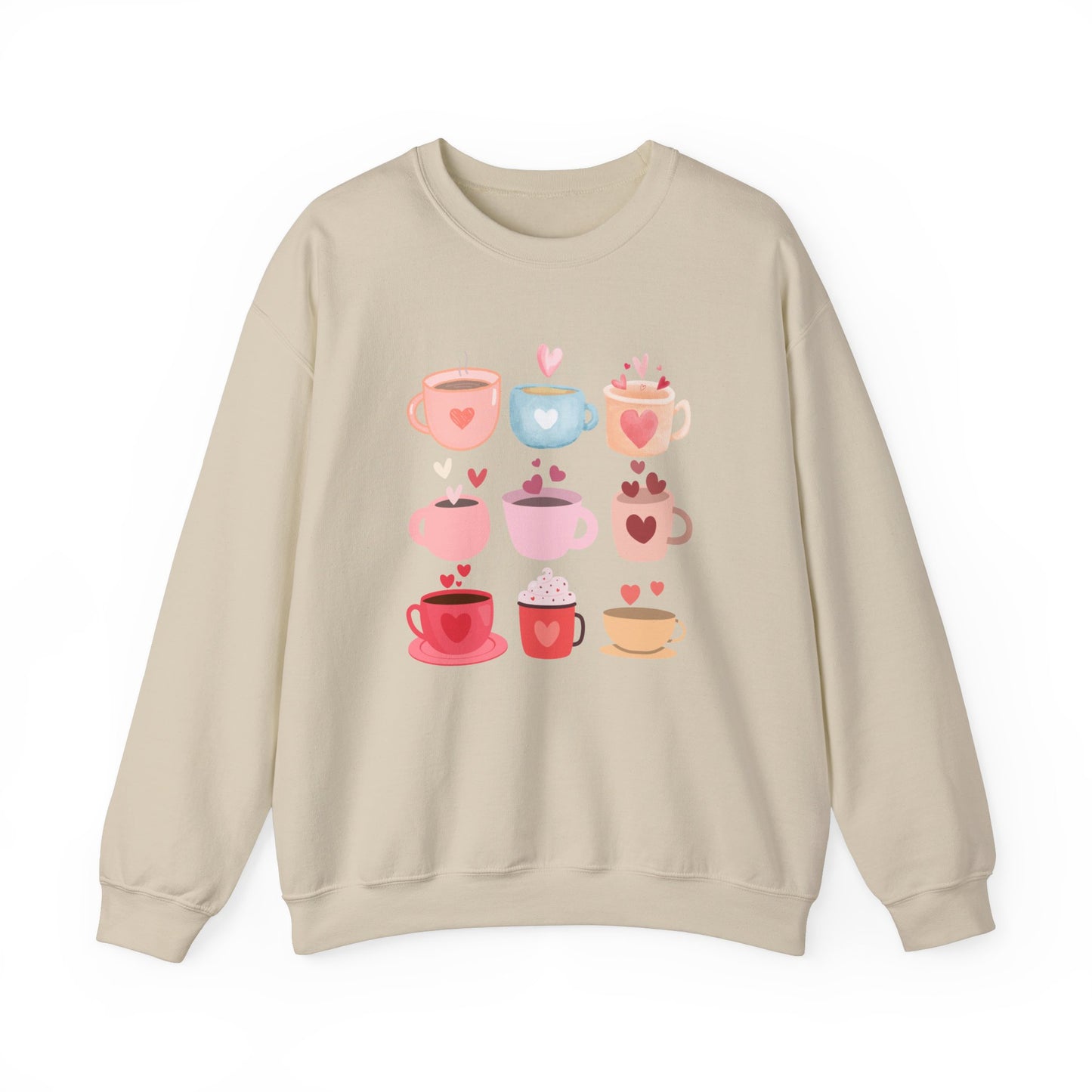 Best Unisex Coffee Sweatshirt "Coffee Mugs Hearts"