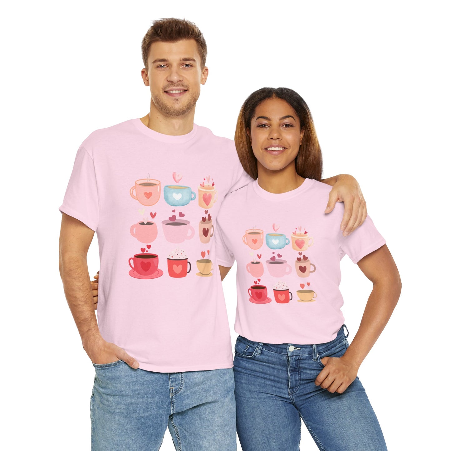 Best Unisex Coffee T-Shirt "Coffee Mugs Hearts"