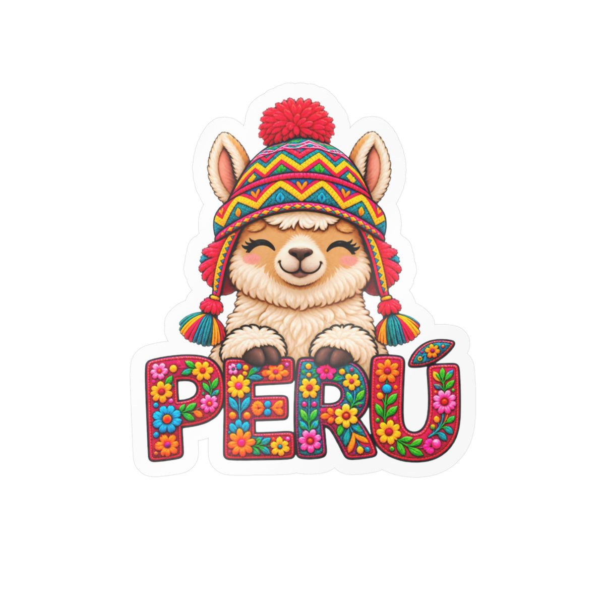 Best Chullo Llama Peru Sticker - Cute Floral Andean Decal