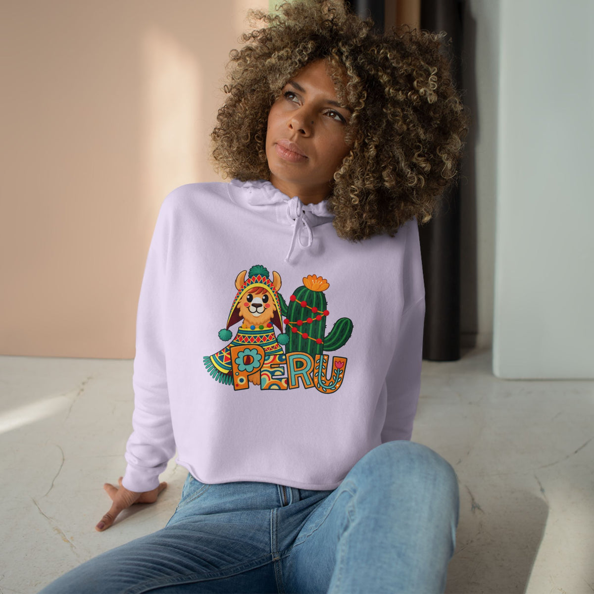 Best Chullo Llama Peru Crop Hoodie - Cute Andean Gift