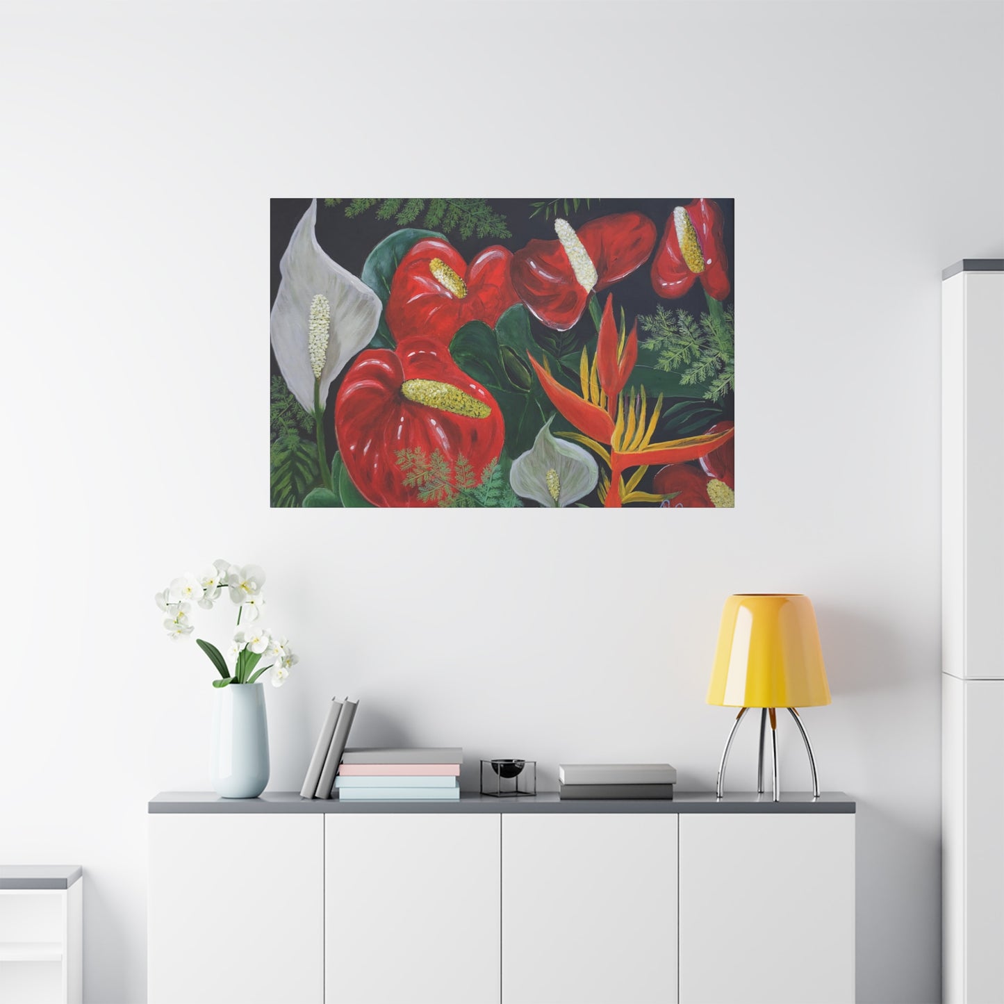 Red Anthuriums & Bird of Paradise — Canvas Print