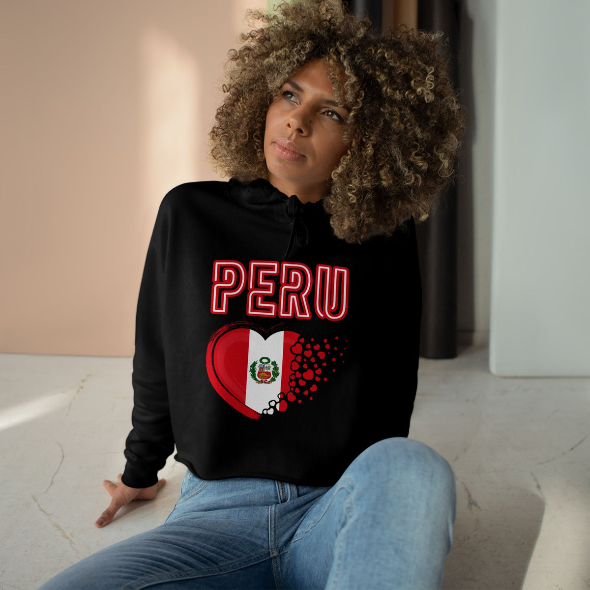 Best Peru Flag Heart Crop Hoodie - Peruvian Love Gift