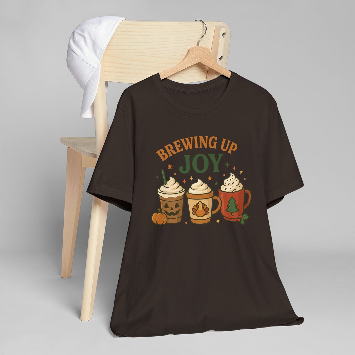 🎃🦃🎄 Brewing Up Joy Unisex T-Shirt USA | Holiday Coffee Tee