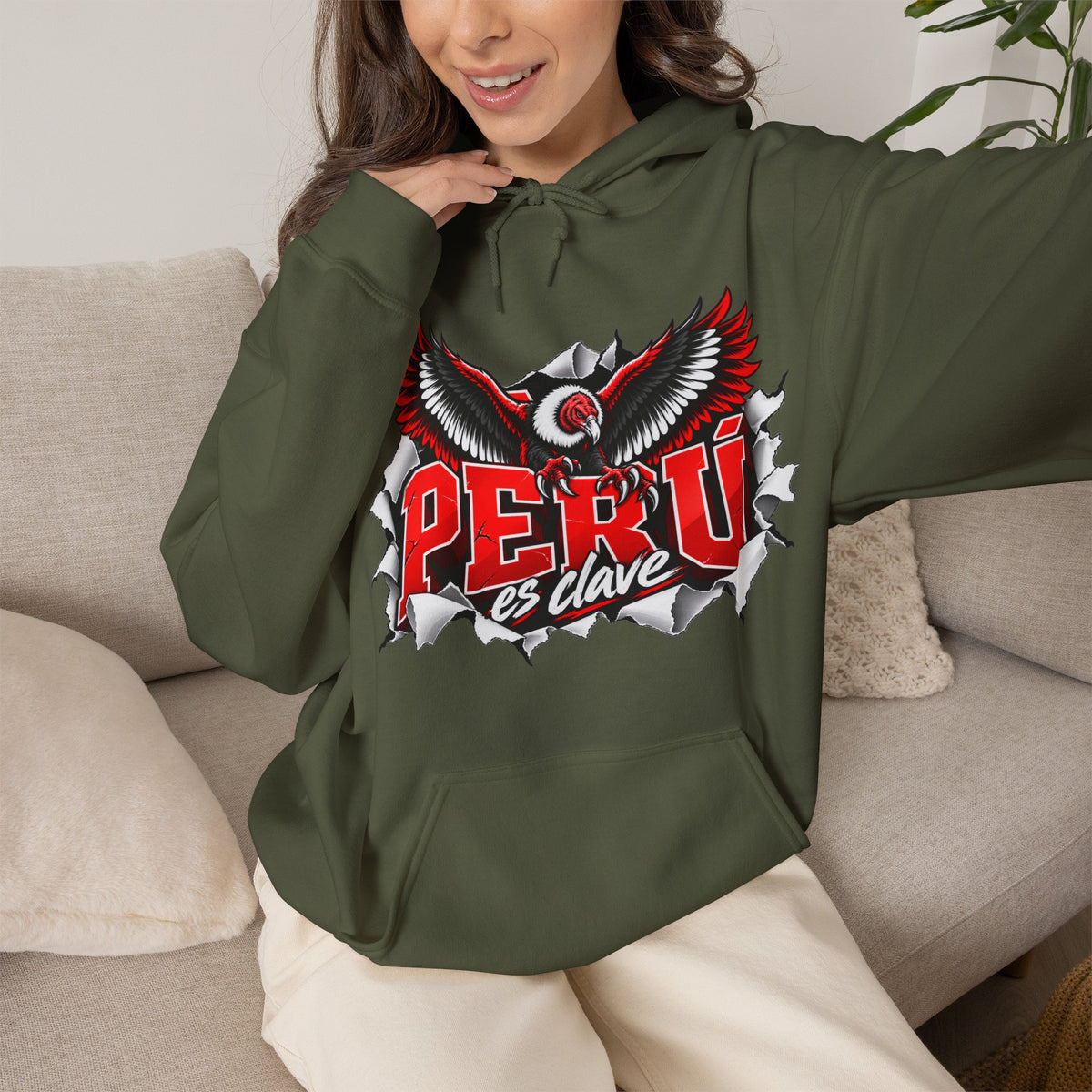 Best Perú es Clave Condor Hoodie - Red & White Peru Gift
