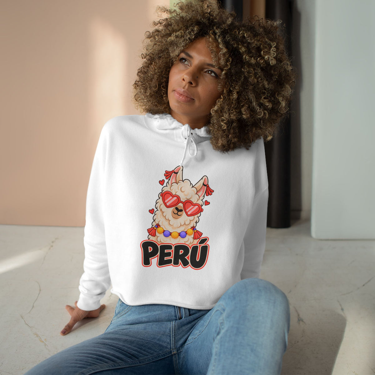 Best Cool Llama Peru Crop Hoodie - Heart Sunglasses Gift
