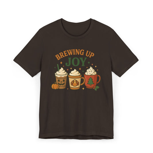 🎃🦃🎄 Brewing Up Joy Unisex T-Shirt USA | Holiday Coffee Tee