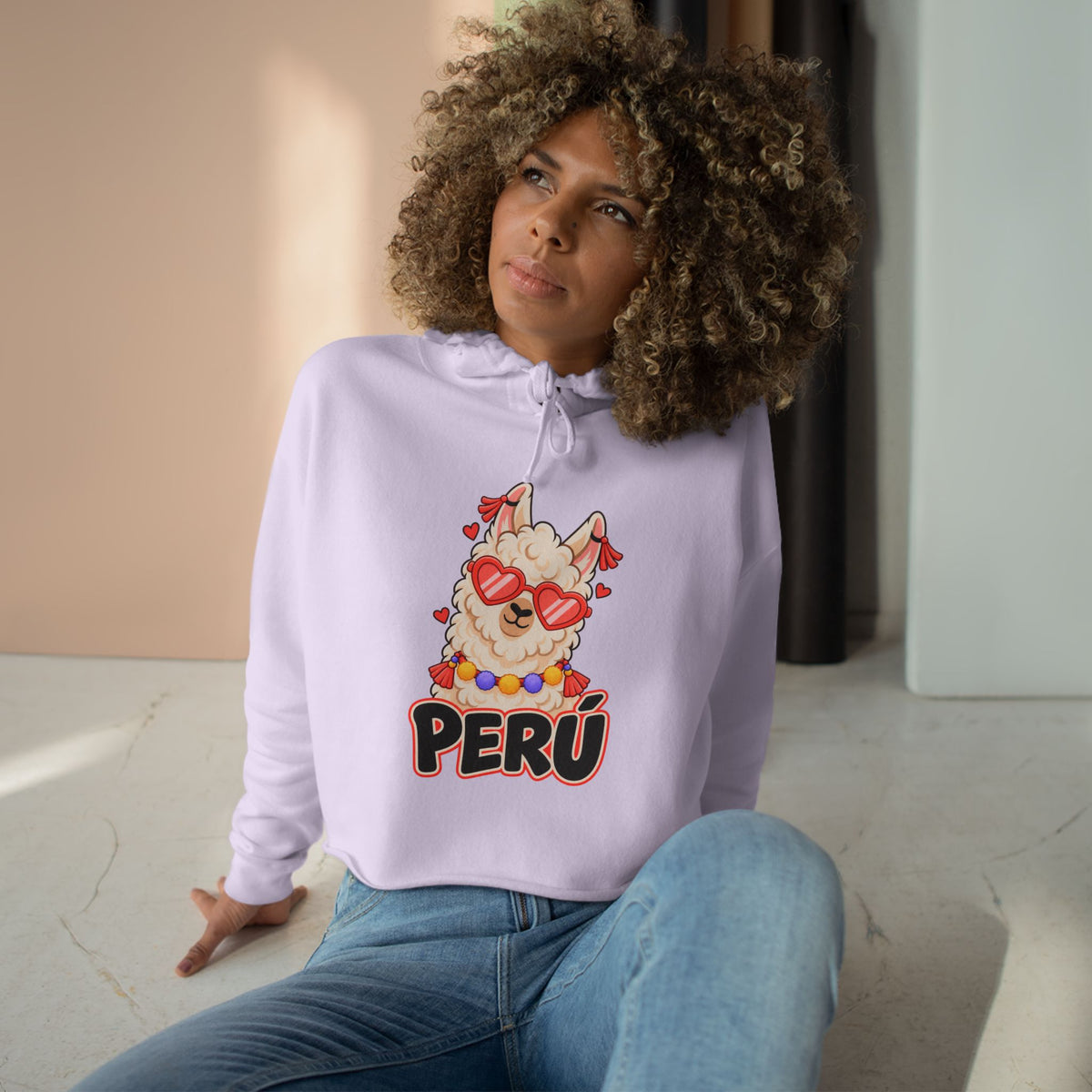 Best Cool Llama Peru Crop Hoodie - Heart Sunglasses Gift