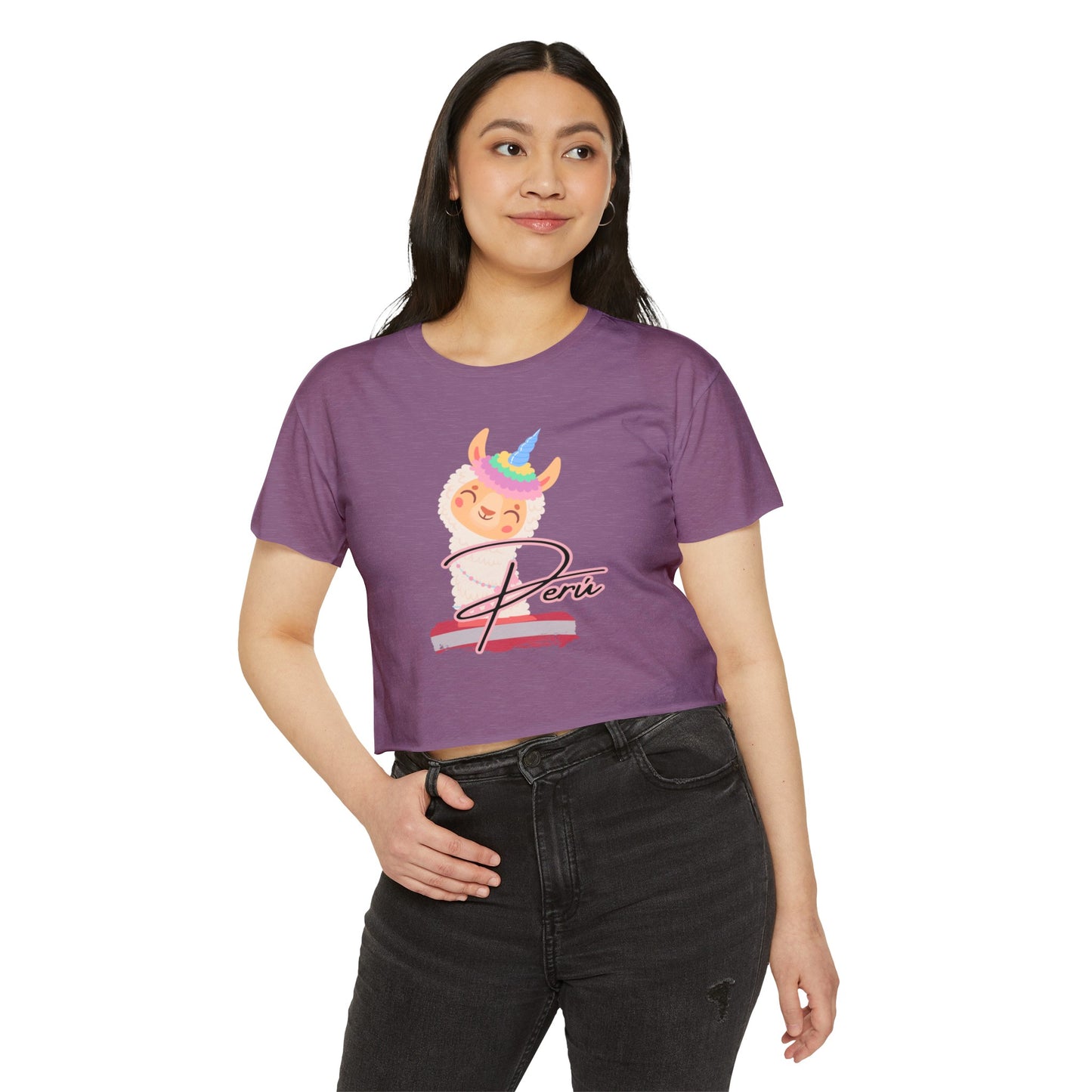 Peruvian Crop Top "Llama Rainbow"