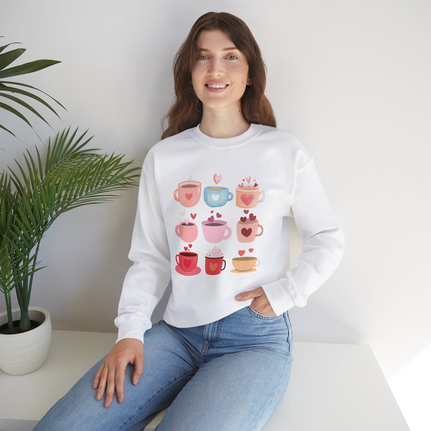 Best Unisex Coffee Sweatshirt "Coffee Mugs Hearts"