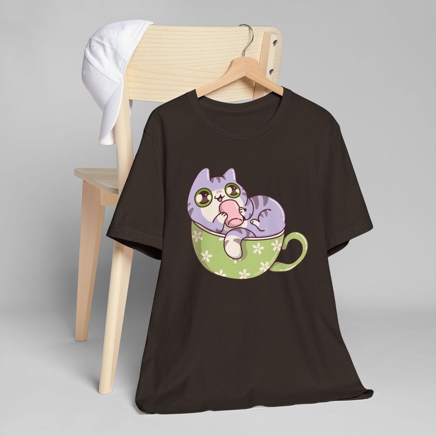 Cat in a Teacup T-Shirt – Cute Cartoon Kitty Coffee Cup Graphic Tee for Cat & Coffee Lovers (USA Only)