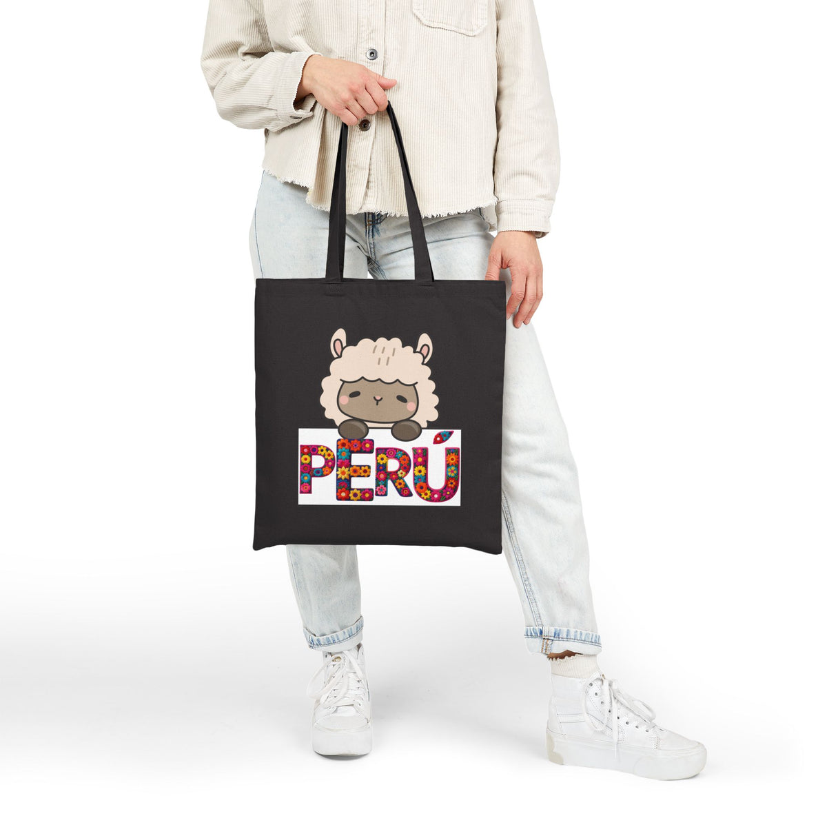 Best Peruvian Canvas Tote Bag "Peru Floral Llama"