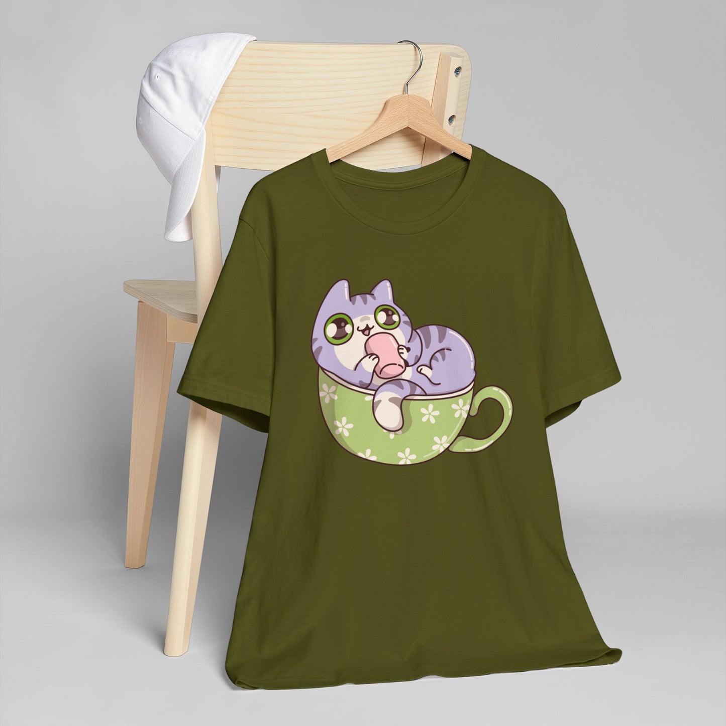 Cat in a Teacup T-Shirt – Cute Cartoon Kitty Coffee Cup Graphic Tee for Cat & Coffee Lovers (USA Only)