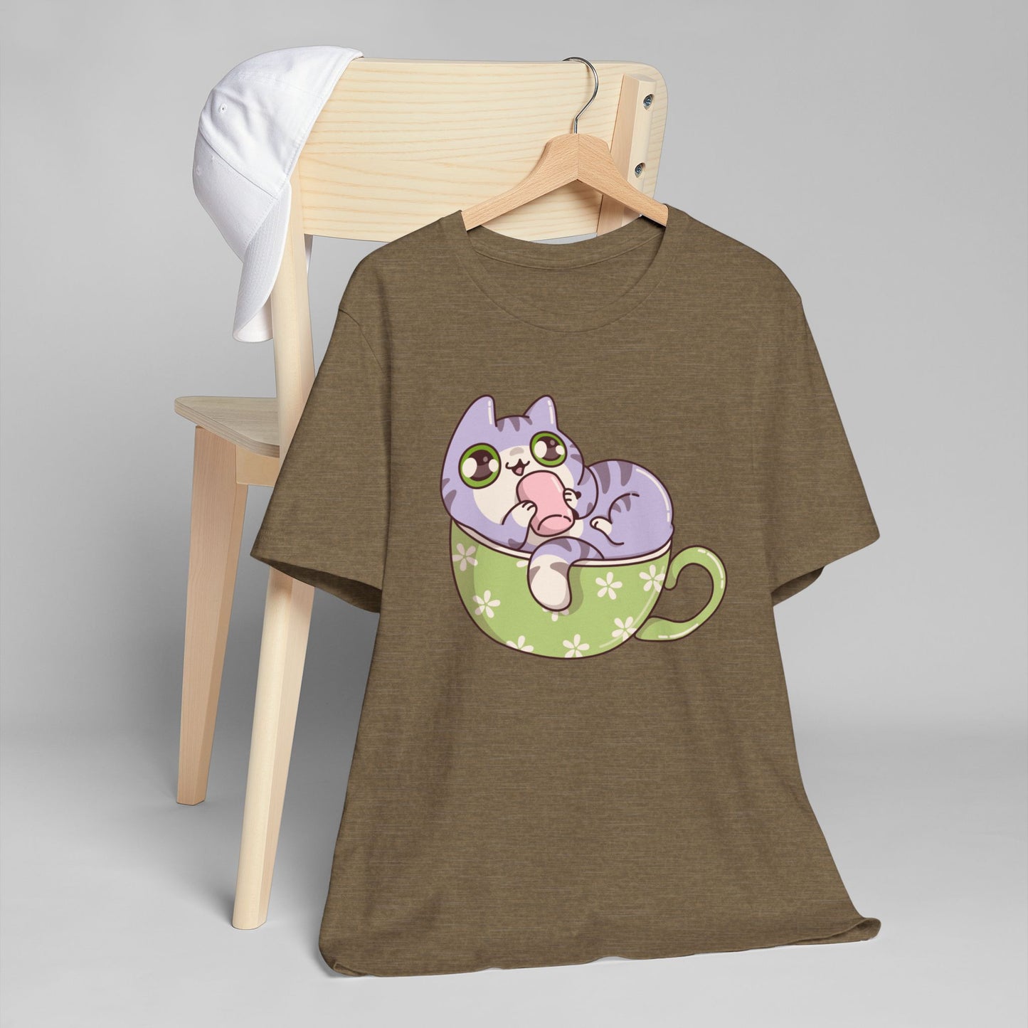 Cat in a Teacup T-Shirt – Cute Cartoon Kitty Coffee Cup Graphic Tee for Cat & Coffee Lovers (USA Only)