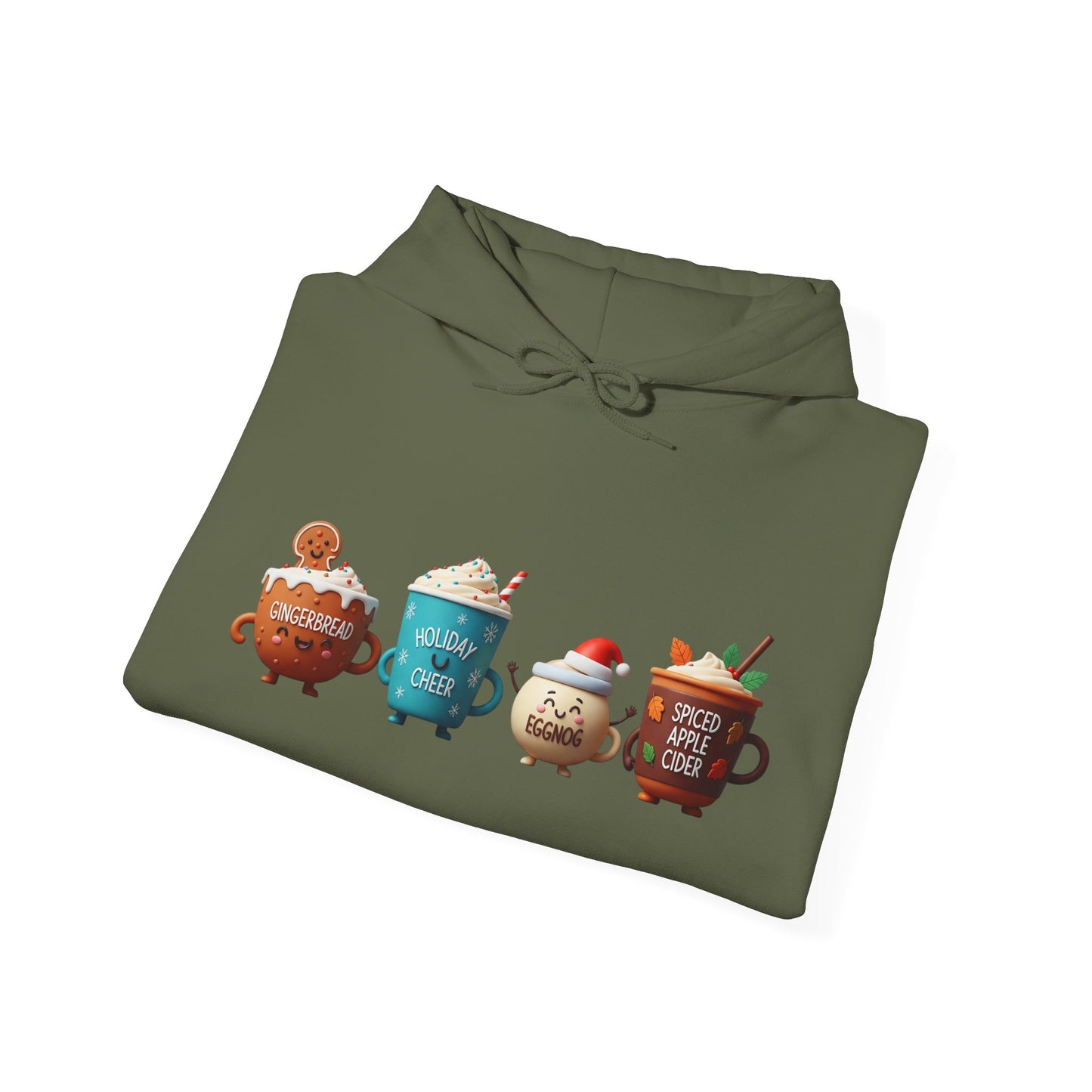 Holiday Drinks Hoodie USA 🎄☕ – Unisex Hoodie with Gingerbread, Eggnog & Cider