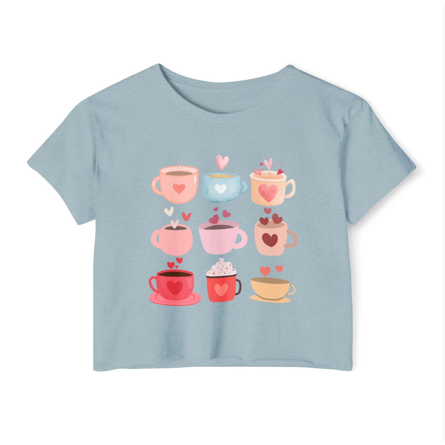 Best Coffee Cropped T-Shirt "Coffee Mugs Hearts"