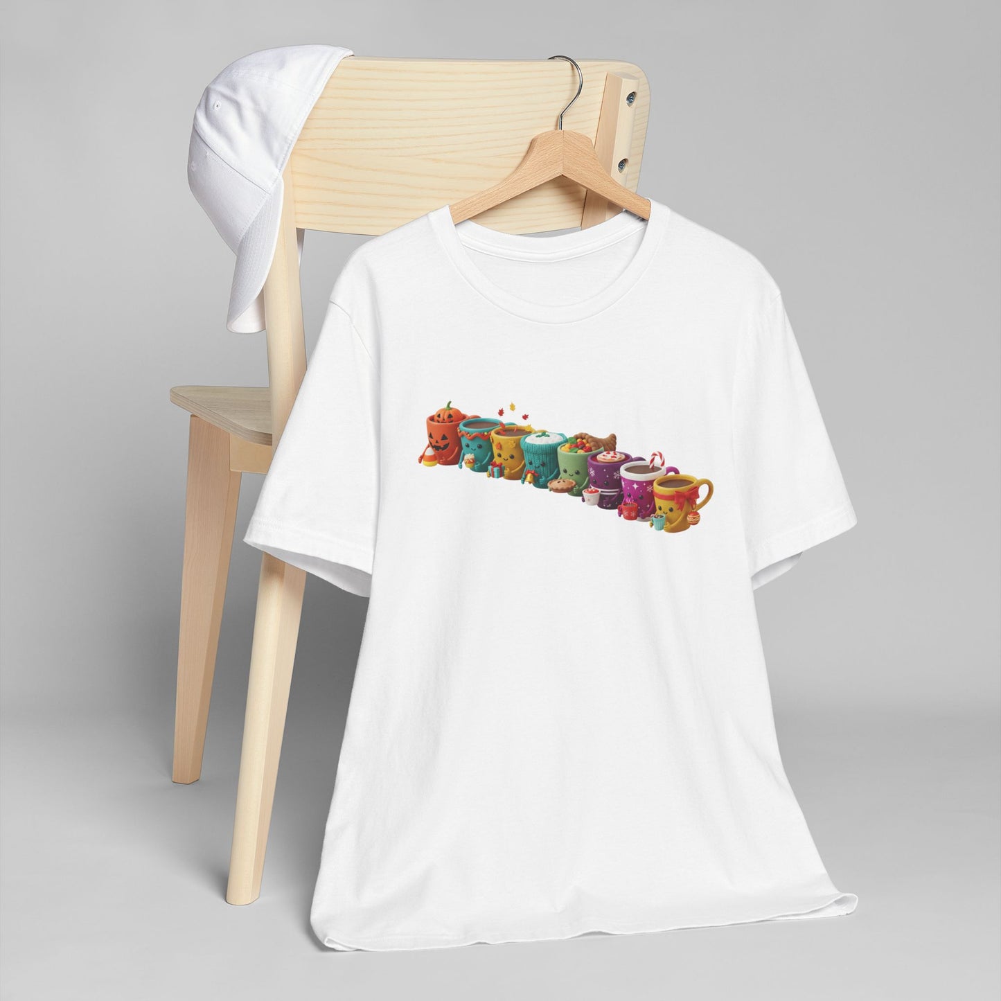 ☕🎉 Festive Coffee Cups Parade T-Shirt USA | Holiday Coffee Tee