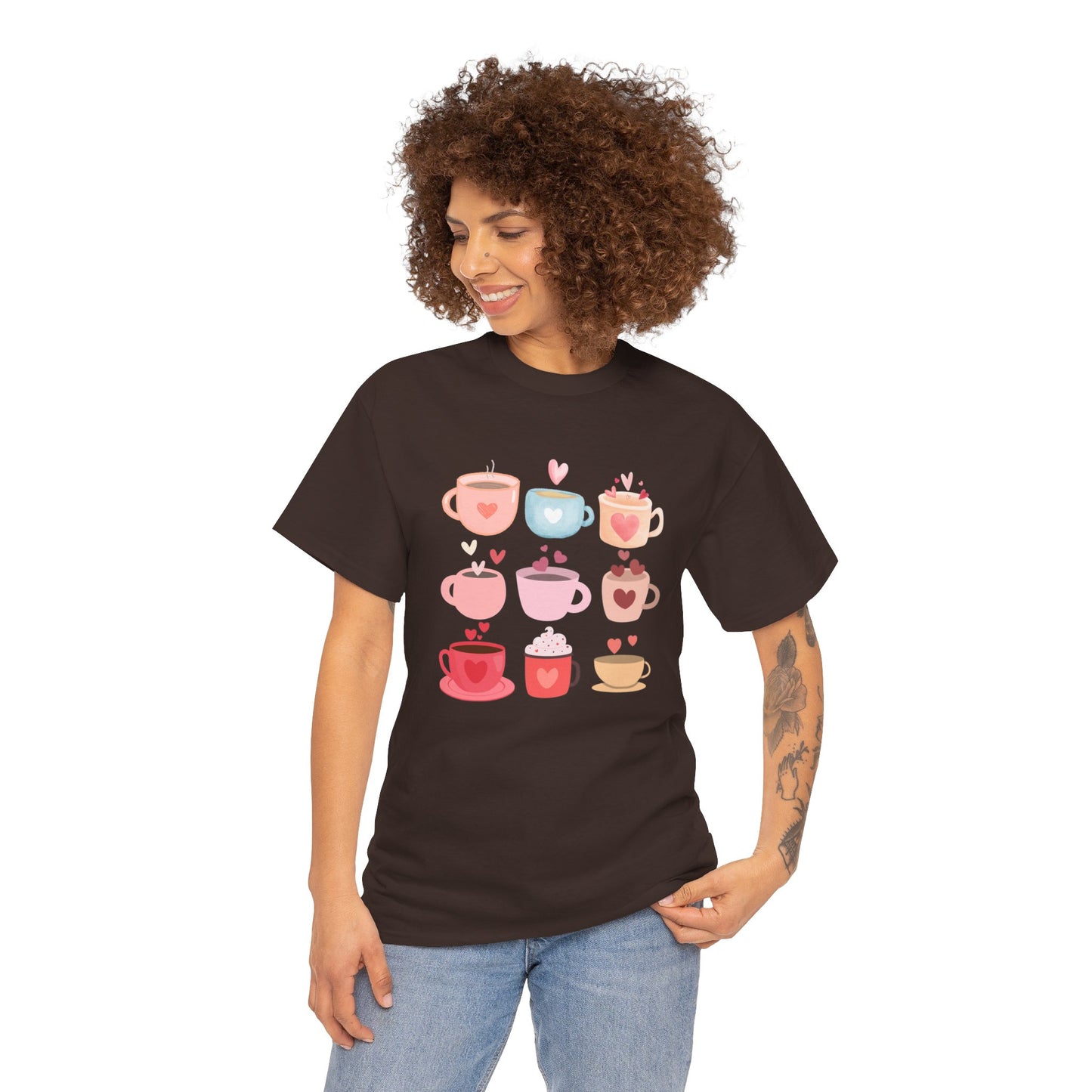 Best Unisex Coffee T-Shirt "Coffee Mugs Hearts"