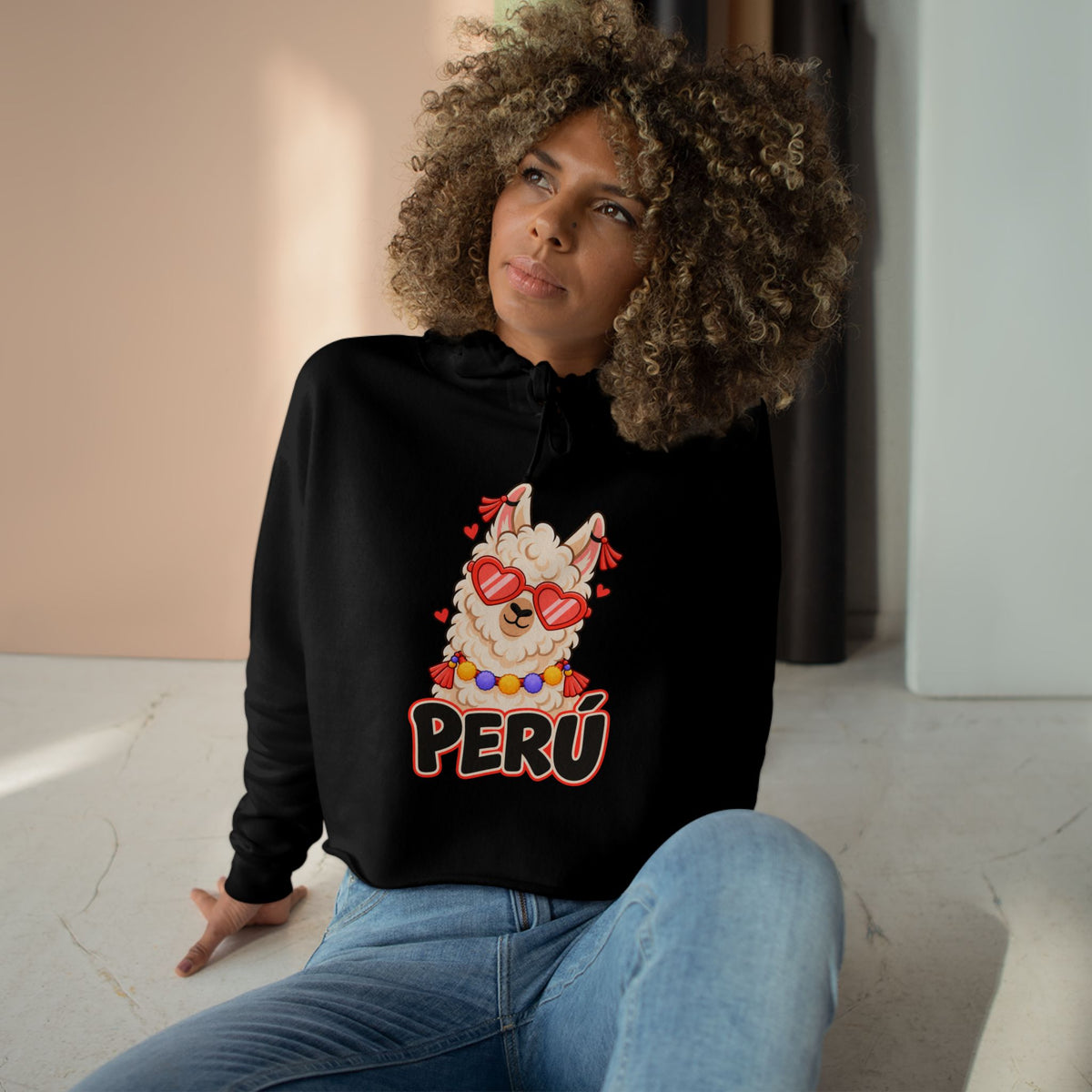 Best Cool Llama Peru Crop Hoodie - Heart Sunglasses Gift
