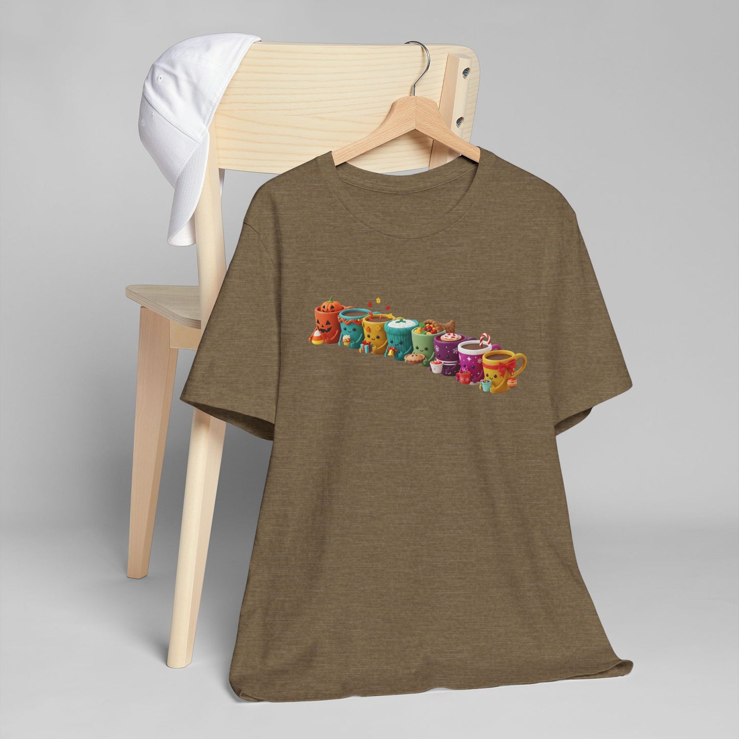 ☕🎉 Festive Coffee Cups Parade T-Shirt USA | Holiday Coffee Tee