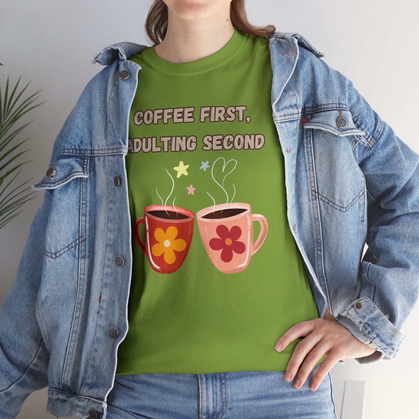 Best Unisex Coffee T-Shirt "Coffee first, adulting second"