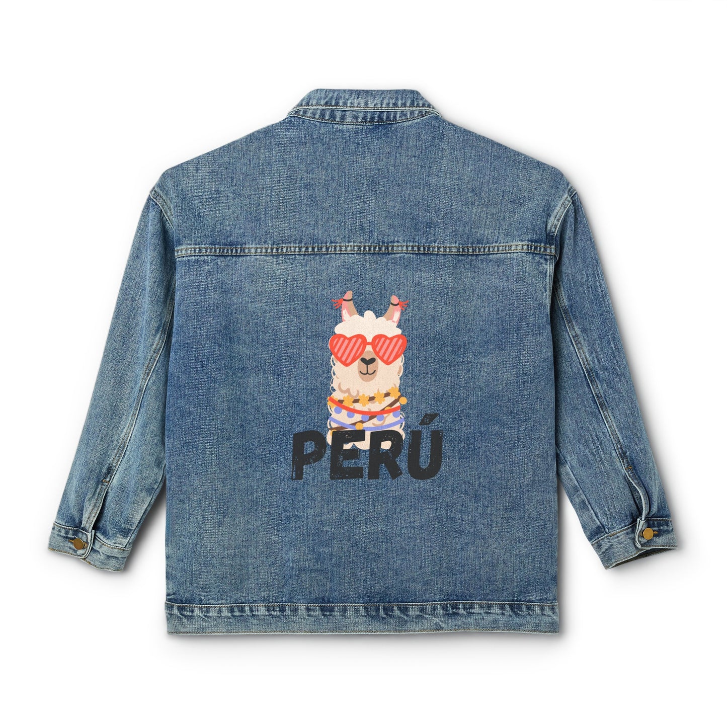 Peruvian Women's Denim Jacket "Llama Heart"