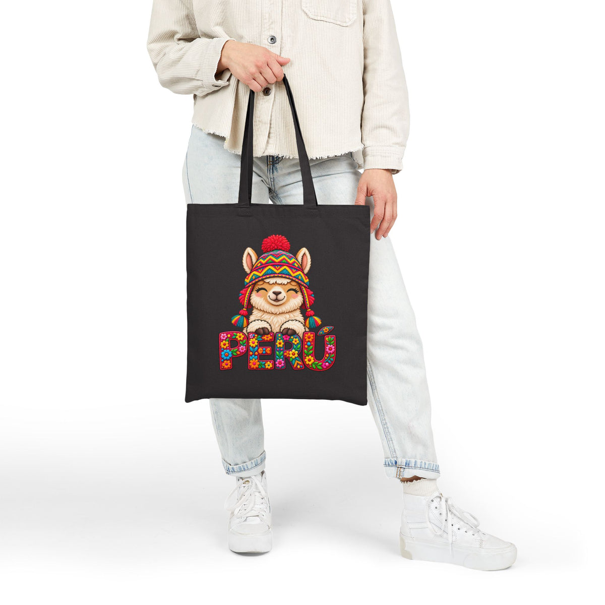 Best Floral Llama Peru Tote Bag - Cute Chullo Canvas Gift