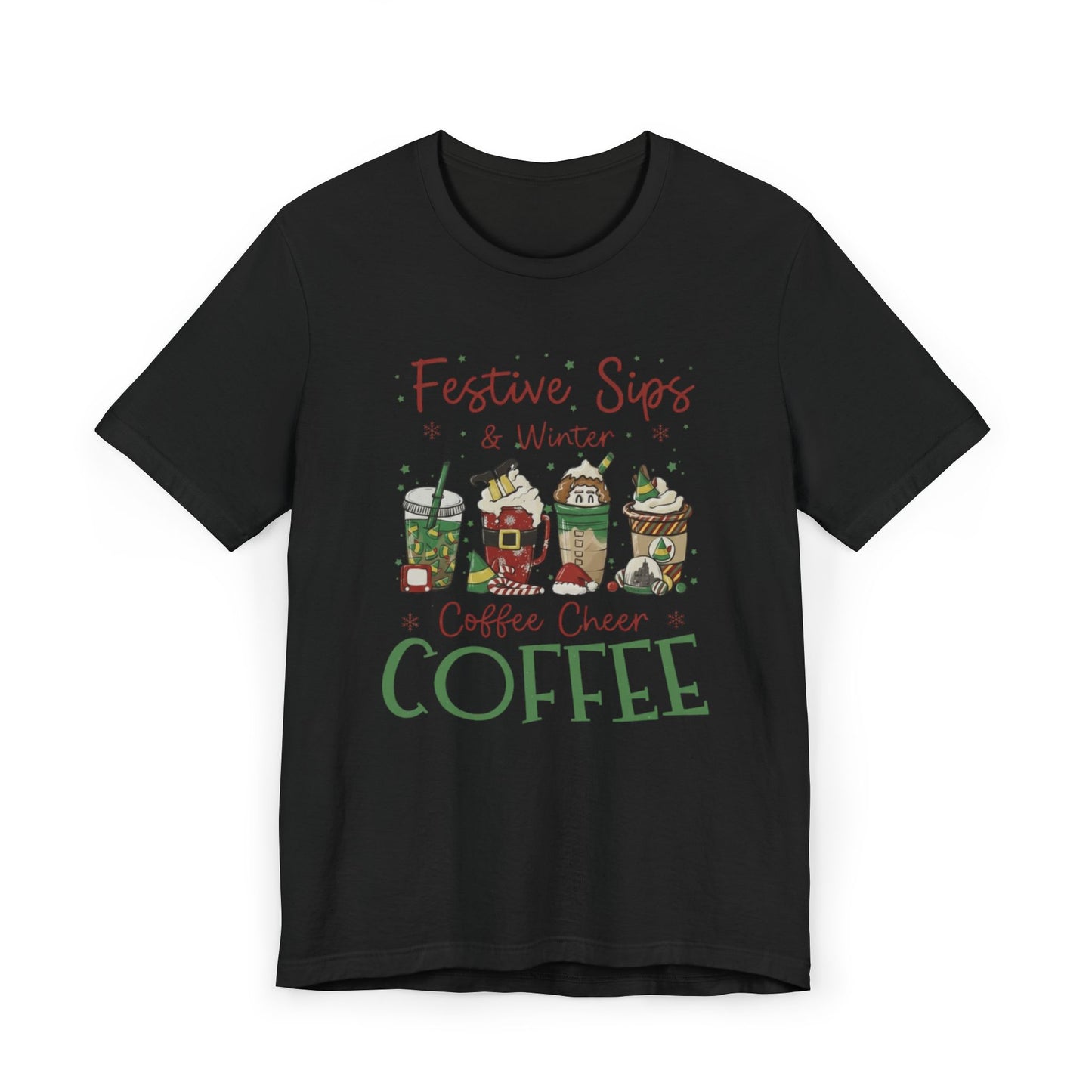 ❄️☕ Festive Sips & Winter Coffee Cheer T-Shirt USA | Holiday Coffee Tee