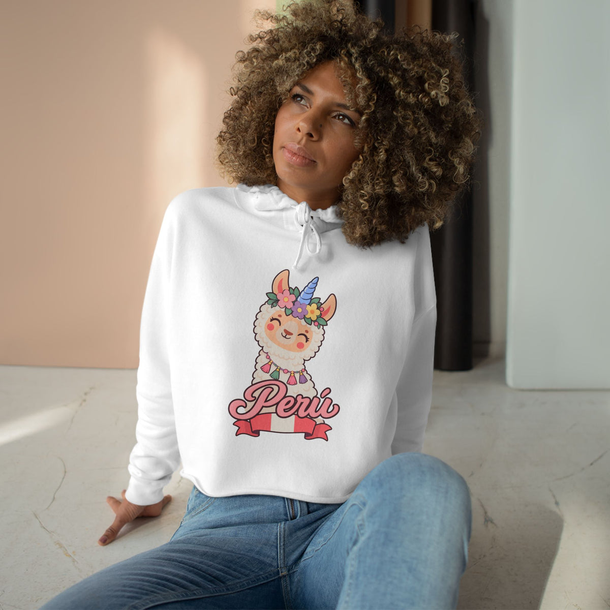 Best Unicorn Llama Peru Crop Hoodie - Cute Llamacorn Gift