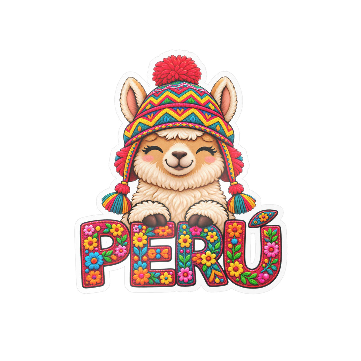 Best Chullo Llama Peru Sticker - Cute Floral Andean Decal
