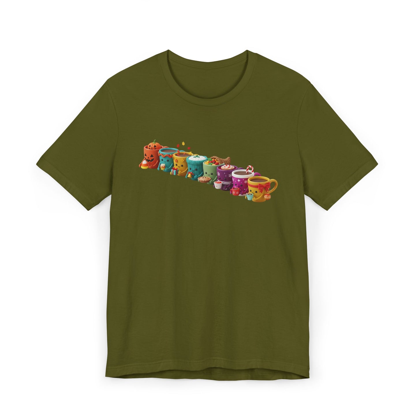 ☕🎉 Festive Coffee Cups Parade T-Shirt USA | Holiday Coffee Tee